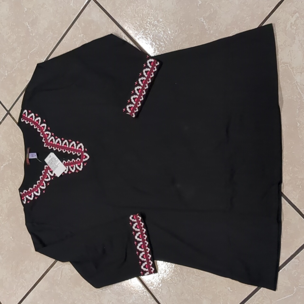 Stan Herman Black & Pink Embroidered Tunic Size Medium NWT